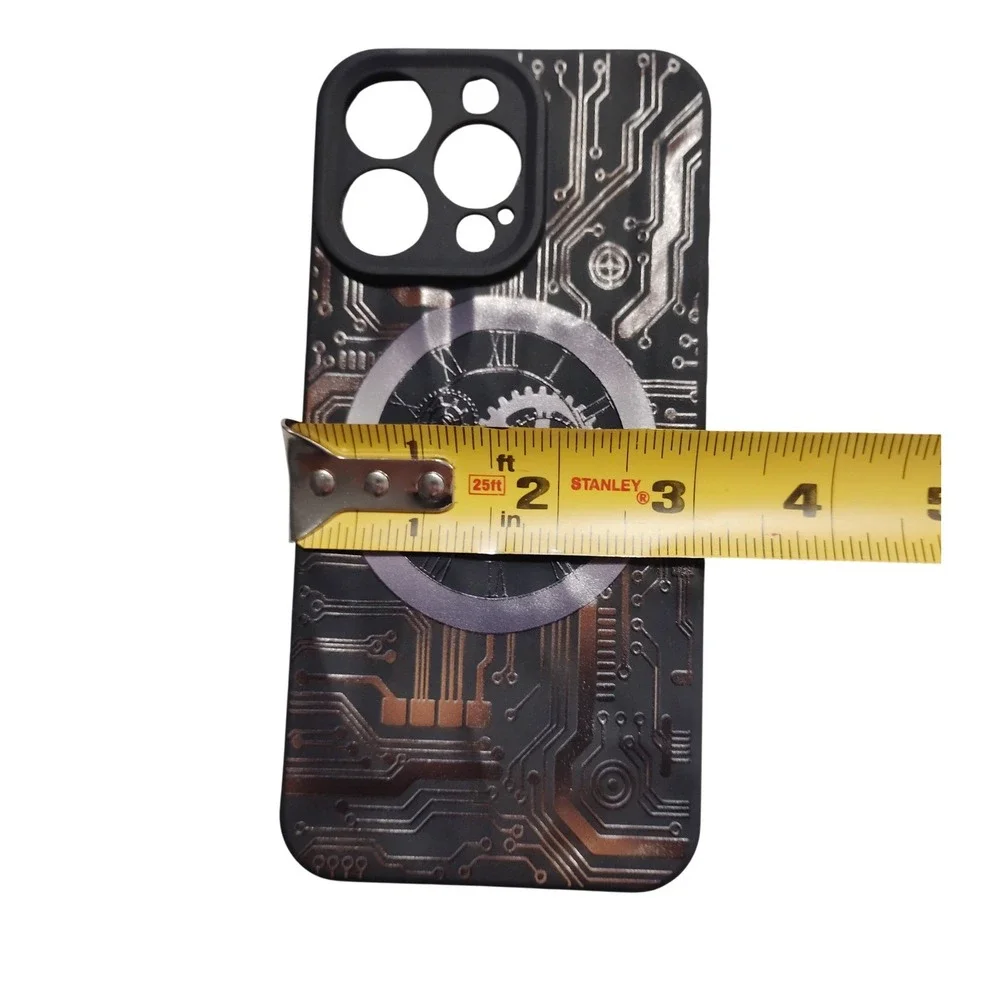 Steampunk Circuit Board iPhone 15 Pro Max Case‎ Black Bronze Clock Gears Design